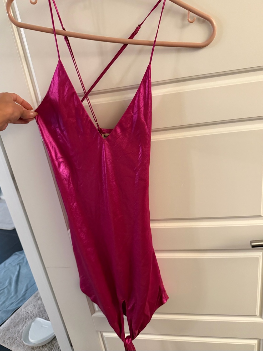 Fuchsia For Love and Lemons Satin Slip Dress with Spaghetti Straps - Picture 3 of 5